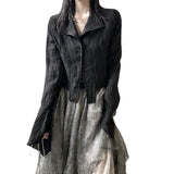 Autumn 2025 New Gothic Dark Style Top Design Small Retro Long-Sleeved Shirt Y2K Style 68HZ