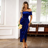 Dili Silk Dress 2025 Autumn And Winter Temperament Elegant One-Word Shoulder Dress