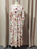 Printed Dress 2025 French Commuting Style Retro Swing Type Round Collar Crumped Floral Dress