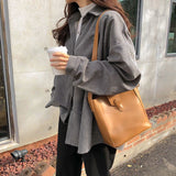 New Wicked Shirt Woman Y2k Long-Sleeved Folded Shirt Korean Long-Sleeved Bat Sleeves 68HZ