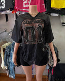 Summer New Printing Loose Casual Street Perspective Sexy Lace Splicing T-Shirt Short-Sleeved Top