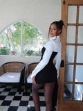 2025 Autumn Season New Fashion Sexy White-Collar Temperament Colliding Color Splicing Collar Dress Women's Dress