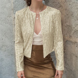 2025 Spring Burst Round Lead Long-Sleeved Sleeves Open-Colored Cardigan Casual Set Of Lightset Coat Woman