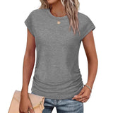 2025 Women's Top Fashion Folded Hat Sleeves Collar Short-Sleeved T-Shirt Solid Color Women's T-Shirt