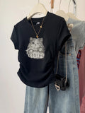 Pure Cotton Black Shoulder Short Sleeve T-Shirt Women Summer 2025 New Design Sense Of Small Body Dress On The Dress