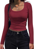 2025 New Thread Pit Strips Long-Sleeved Square T-Shirt Women's T-Shirt