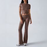 Dili Women's Clothing 2025 Spring And Summer Leisure Solid Color Repair Short Sleeve Long Pants Set