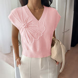 Dili Leisure Vacation Deep V Solid Color Short Sleeve Sweater Women's Winter 2025