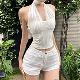 2025 Summer New Women's Solid Color Sexy Hanging Neck Imitation Fish Umbilled Vest Woman 68HZ