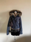 2025 Early Autumn Retro Removable Casual Hair Collar Short Denim Jacket + Hair Fashion Temperament
