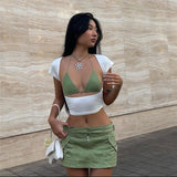 INS2025 Spring And Summer New Women's Pure Color Dress Fashion Round Neck Sexy Bare Back T-Shirt Woman 68HZ