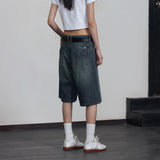 New Retro Water Wash Old Denim Shorts Female Vibe Design Feeling Loose Straight Five Cents Trousers 68HZ