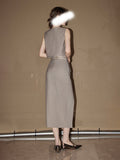 Spring And Summer New Female Commuter Style Suit Two Sets Of Sleeveless Short Top With Straight Half-Dress Suit