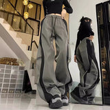 Vintage Spliced Sweatpants Women Y2K Design Sense Loose Broad Legs Long Pants 68HZ
