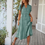 Dili 2025 Spring And Summer Temperament Leisure Holiday Storm Point Print High-Waisted Dress Women's Dress