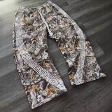 Washing Leaves Striped Camouflage Straight Slacks Men's High Street Hops Embroidered Trousers 68HZ