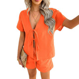 Dili 2025 Spring And Summer Leisure Solid Color Holiday Style Short Sleeves With Shorts Suit Women's Clothing
