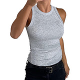 2025 Summer Women's Ribs Small Vest Round Collar Body Type Women's Vest