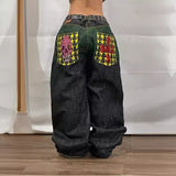 Trendy JNCO Hip-Hop Embroidered Big Pocket Jeans Men And Women Y2k High Street Drag-And-Broad Leg Pants 68HZ