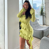 Hot Sales Of The New Autumn 2025 Fashion Brao Shoulder Lotus Side Horn Sleeve Ribbon Dress