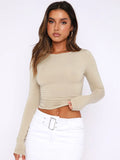 Women's Y2K Burst Long-Sleeved T-Shirts With Breathable Nylon Tight-Up Hotties Umbilical Short-Squeer Bottom Shirts