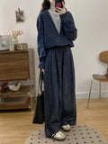 Shessaffella Lady With The Same Imitation Denim Set Fake Two Loose Broad-Legged Trousers