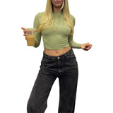 2025 Women's Long-Sleeved T-Shirt Spring And Autumn Solid-Colored T-Shirt T-Shirt Women's Street Dress Shirt Short