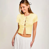 Ebay Burst Y2K Sexy Hottie Bow Decorated Hollow T-Shirt High-End Short Top
