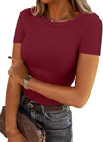 2025 Summer New Fashion Lady Short Sleeve Elastic Collar Ribs T-Shirt Women's Top
