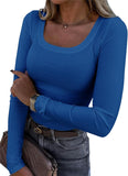 2025 Thread Pit Strips Long Long-Sleeved Square Collar T-Shirt Elegant Short Sleeves