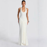 2025 Women's New Ribbon Splicing Slings Long Skirts To Hang Neck Dress Dress