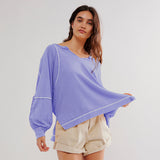 Wish Explosive Personality V-Neck Decorative Lines Design Feel Women's Loose Lazy Windwear