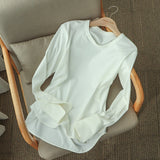 New T-Shirts For Women's Long Spliced Shirt Threaded Cotton Loose Long-Sleeved T-Shirt