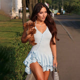 2025 Summer New Hot Girl Dress Slimming Wearing Thin Neck Lotus Side Single Buckle Dress