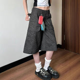 Vintage Large-Size Leopard-Print Denim Five-Point Trousers Women's Summer High Street Straight Loose Thin Leg Trousers 68HZ