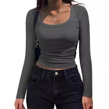 2025 New Thread Pit Strips Long-Sleeved Square T-Shirt Women's T-Shirt