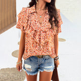 Dili Top Women's Dress 2025 Spring And Summer Temperament Elegant Print Wood Ear Short-Sleeved T-Shirt