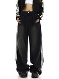 High Street Three Bar Straight Jeans Retro Striped Black Slack Autumn And Winter Loose Drag Broad Leg Pants 68HZ