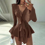 Autumn 2025 Long Sleeve New Fashion With Deep V Horn Long Sleeves Puppet Dress