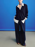 Ring Garlic Original Color Imitation Denim Waist Shirt + Rubber Air Pants Set Age-Old Fashion Two Sets