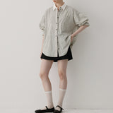 French Collider-Striped Striped Clip Casual Shirt Women's Design Sensational Velvet Long-Sleeved Top