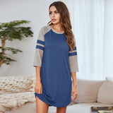 Spring And Summer Lady Home Dress Pyjamas Splicing Colliding With Color Strips Round Neck Short Sleeve Home Pajamas Woman
