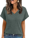 2025 Summer Blouse Women's Short-Sleeved Casual V-Necked T-Shirt