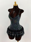 2025 Hottie Sexy Leopard Print Around The Neck Lotus Strap Sling Vest Low Chest Bare Back Dress