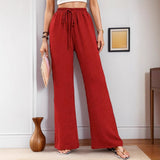 Women's New Casual Pocket Simple Tight Waist Draw Trousers Trousers Women