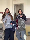 New Niche Print Casual Languid Knitted Collar Zip Open-Sleeved Sweater