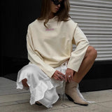 Women's Spring And Summer Loose Solid Color Oversize Round-Neck Long-Sleeved Casual T-Shirt Fashion Dress 68HZ