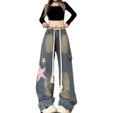 Vintage Star Design Work Style Jeans Women Y2k Loose Thin Straight Tube Drag Long Pants 68HZ
