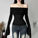 Spring 2025 New Women's Clothing Solid Color Style Fashion Collar Sexy Bare Back Long-Sleeved T-Shirt 68HZ