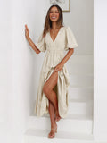 Hot New Summer High Feeling Deep V Bubble Sleeve Holiday Dress Fashion Women's Dress